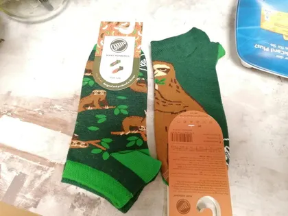Grüne Kindersocken mit Faultier-Muster